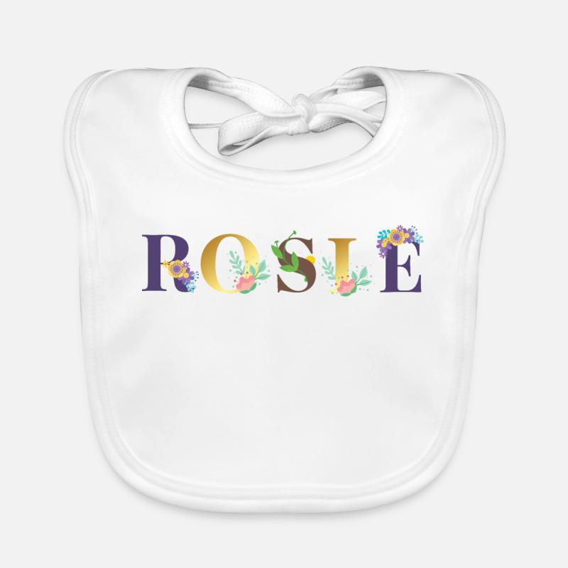 Art du nom ROSIE avec des fleurs brodées Bavoir bio Bébé