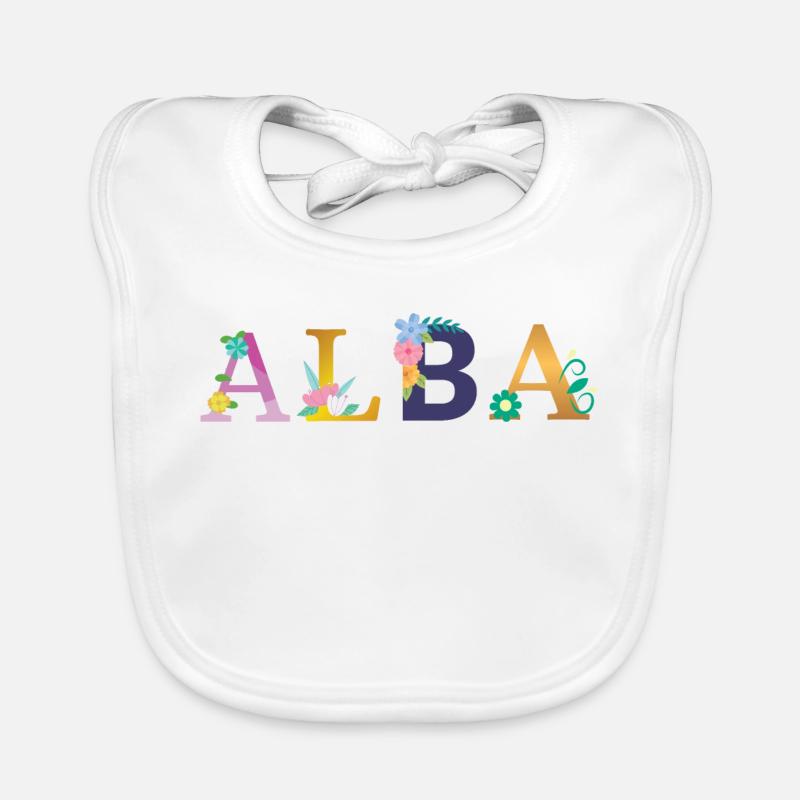 Nom de l’ALBA décoré de fleurs Bavoir bio Bébé