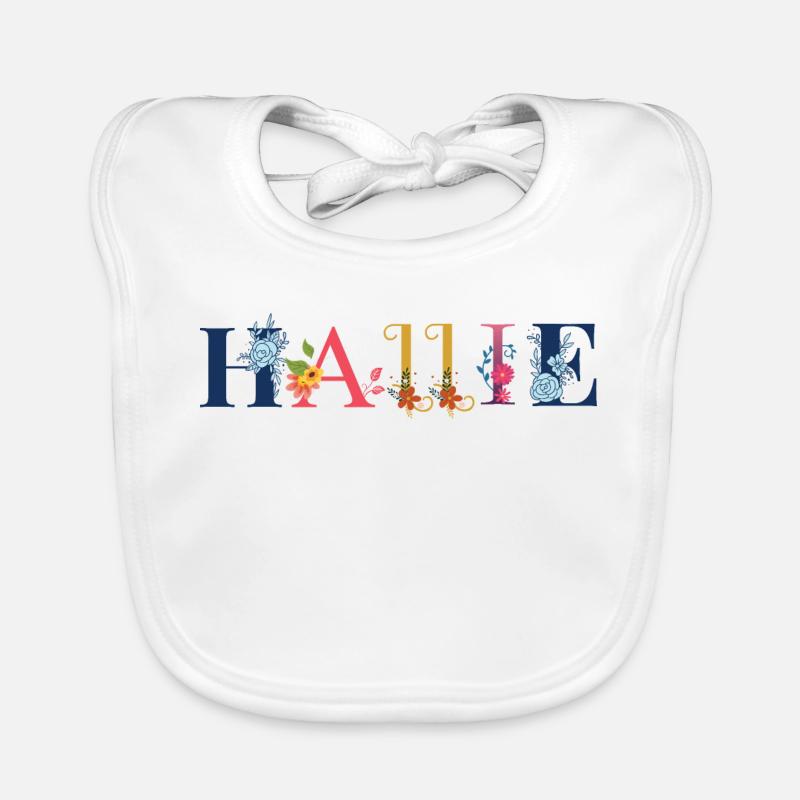 HALLIE Name mit Blumen geschmückt Baby Bio-Lätzchen