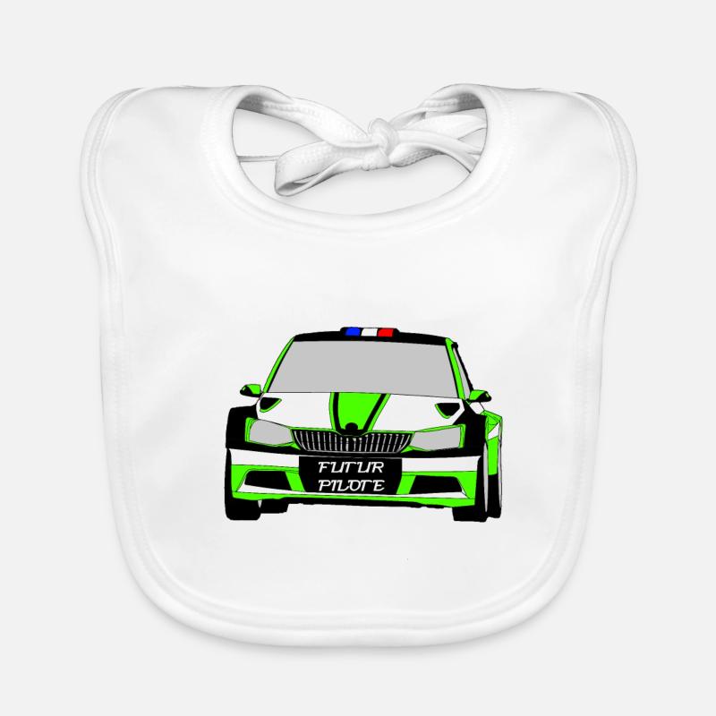 Voiture de Rallye - Bavoir bio Bébé - blanc