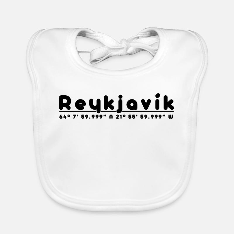 Reykjavik – Coordonnées & Conception de la capitale - Bavoir bio Bébé - blanc