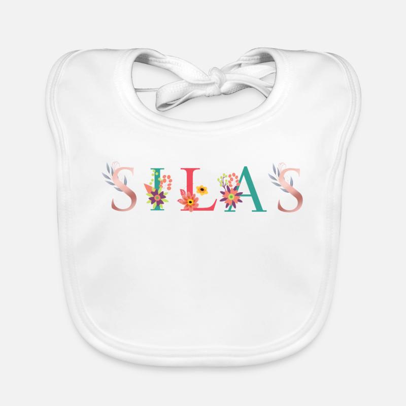 SILAS Name Art avec fleurs brodées Bavoir bio Bébé