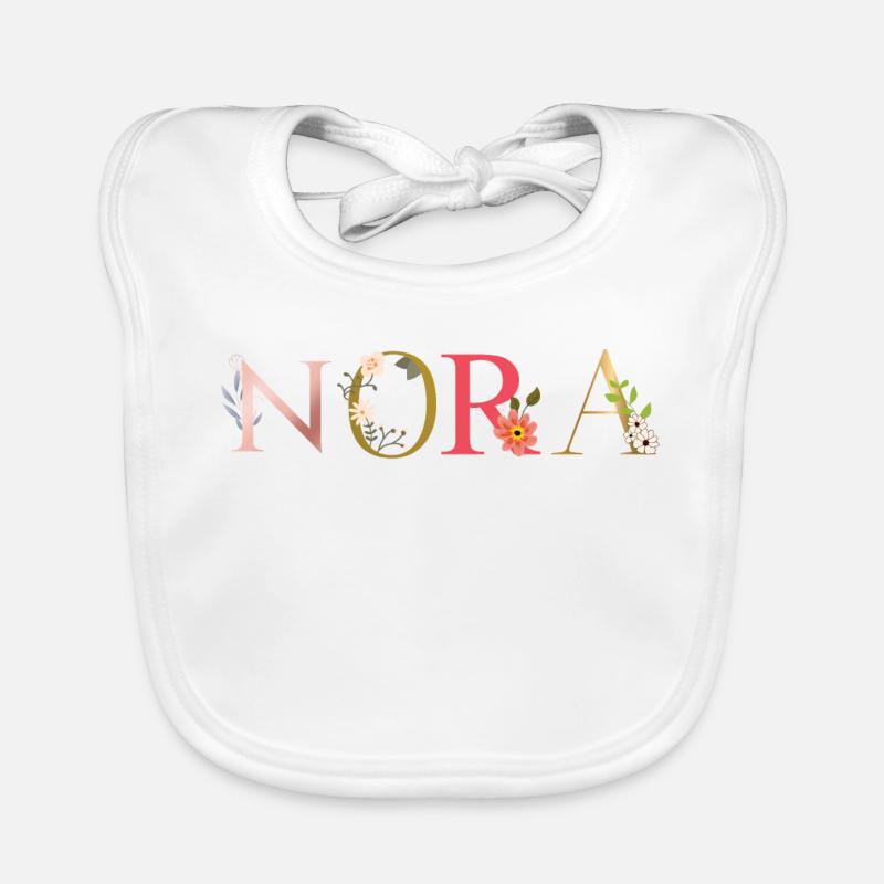 NORA name decorated with flowers Organic Baby Bibs