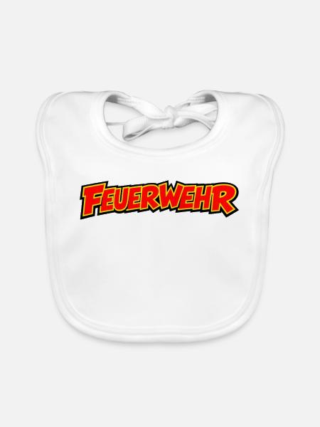 Feuerwehr Comic Schriftzug - Baby Bio-Lätzchen - Weiß - Vorne