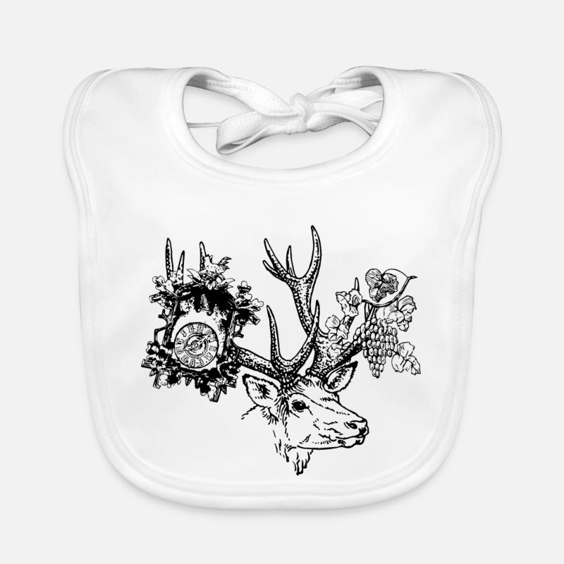 Hirsch avec horloge et raisins - Bavoir bio Bébé - blanc