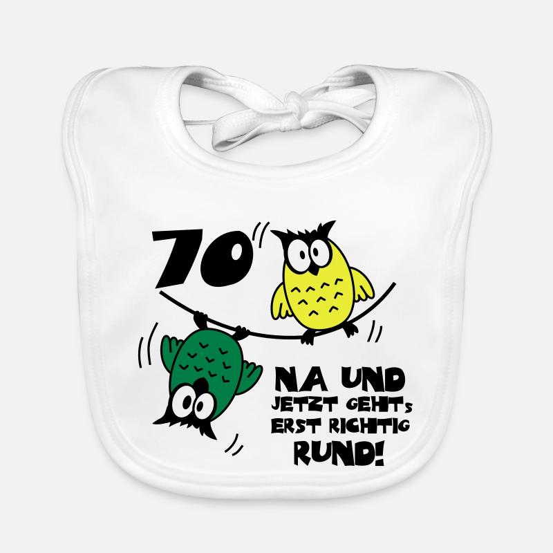 Geburtstag 70, Eulen am Drahtseil, rund Baby Bio-Lätzchen