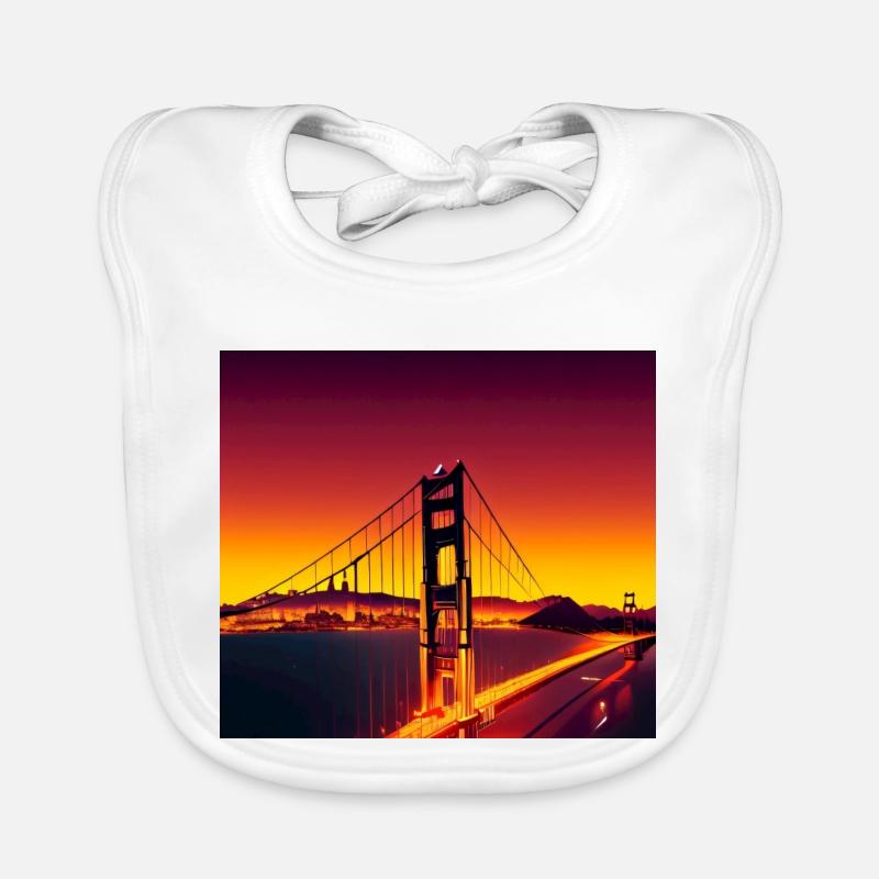 Coucher de soleil sur le Golden Gate Bridge de San Francisco - Bavoir bio Bébé - blanc