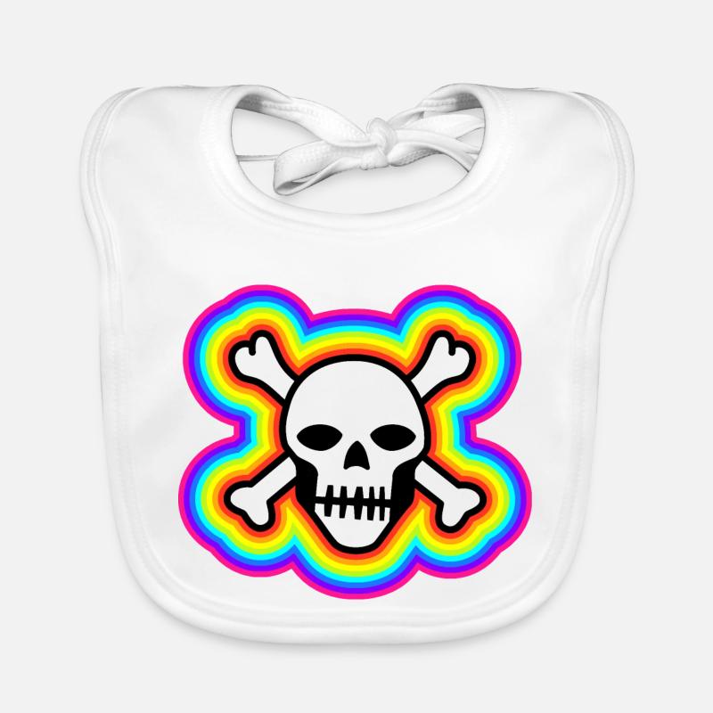Regenbogenfarbener Schädel: Lebendiger und einzigartiger Schädel Baby Bio-Lätzchen