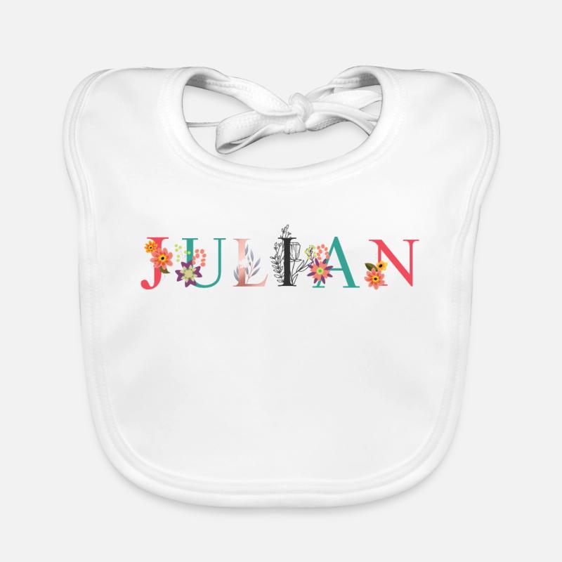 Art du nom JULIAN avec des fleurs brodées Bavoir bio Bébé