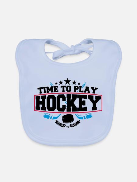 Time to play hockey - Organic Baby Bibs - sky blue - Front