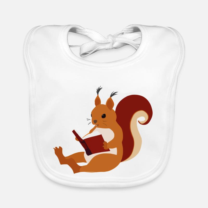 Squirrel Reads Book Illustration Gift Organic Baby Bibs