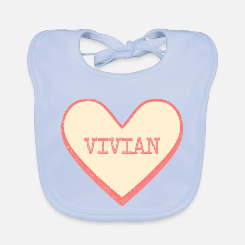Vivian Name First Name Pink Sugar Heart Organic Baby Bibs