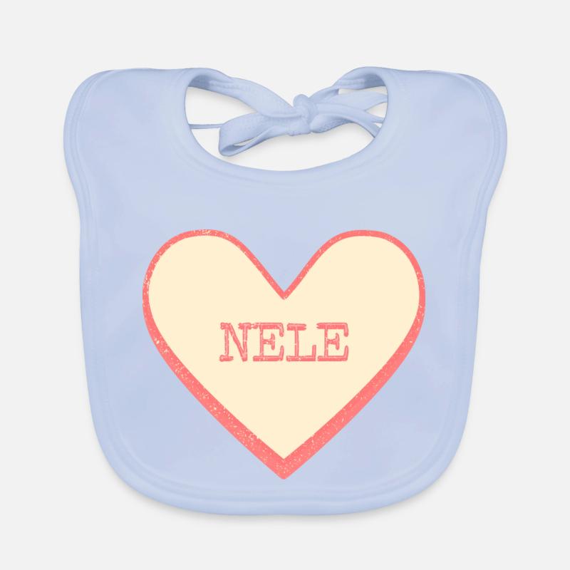 Nele Name First Name Pink Sugar Heart Organic Baby Bibs
