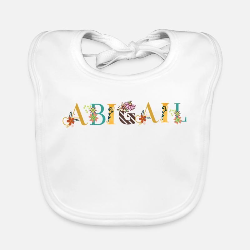 ABIGAIL Name Art With Flowers Embroidered Organic Baby Bibs