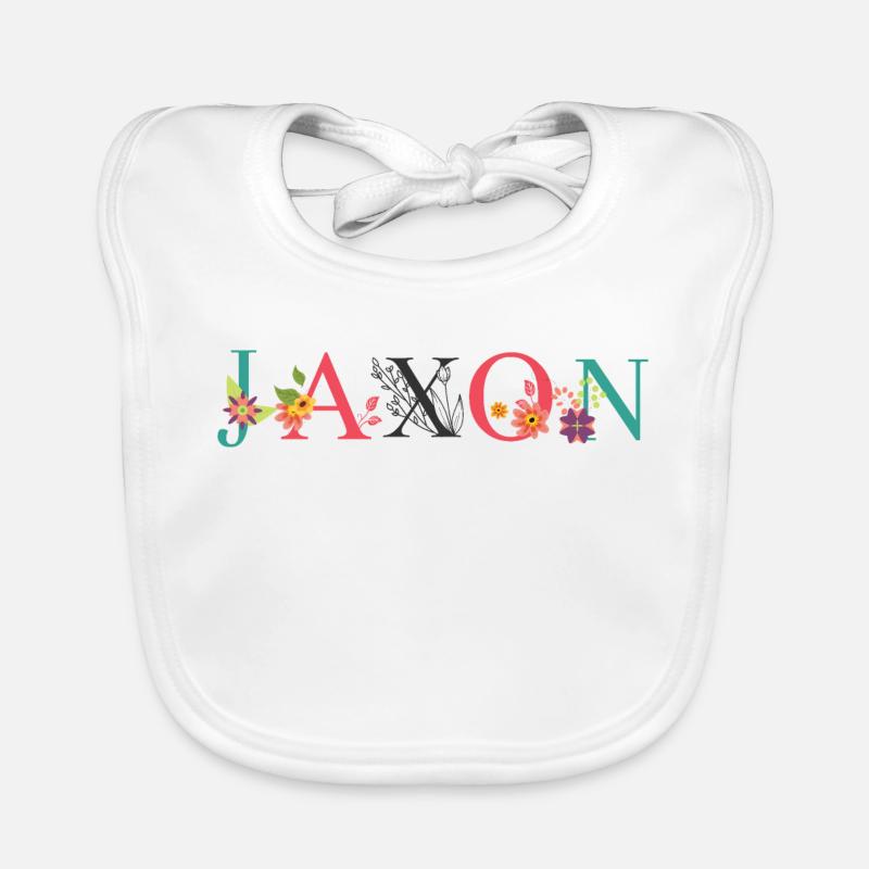 JAXON Name Art avec des fleurs brodées Bavoir bio Bébé