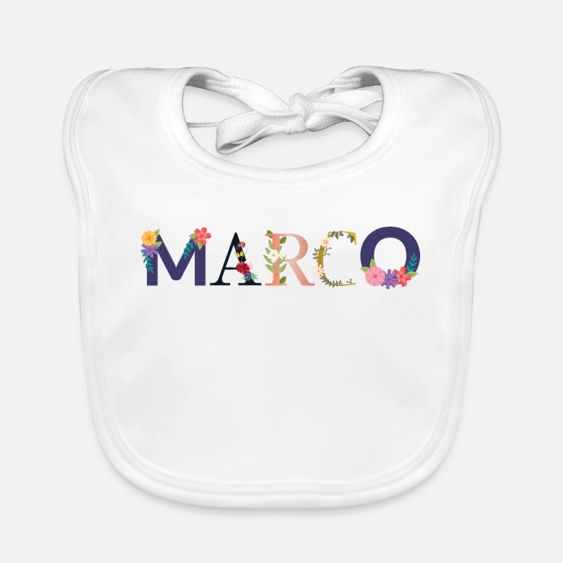 Le nom MARCO décoré de fleurs Bavoir bio Bébé