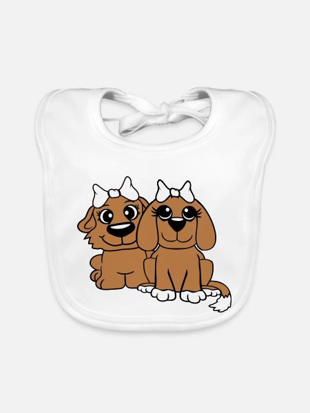 2 Équipe de chiens Deux amis Petites amies Couple Équipage - Bavoir bio Bébé - blanc - Devant