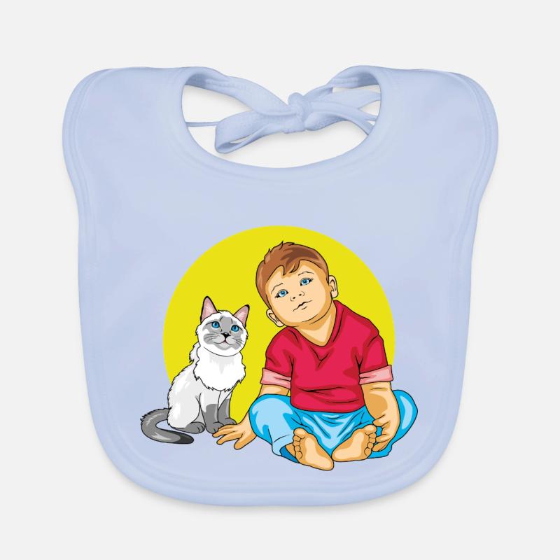 Junge spricht mit einer Siamkatze Baby Bio-Lätzchen