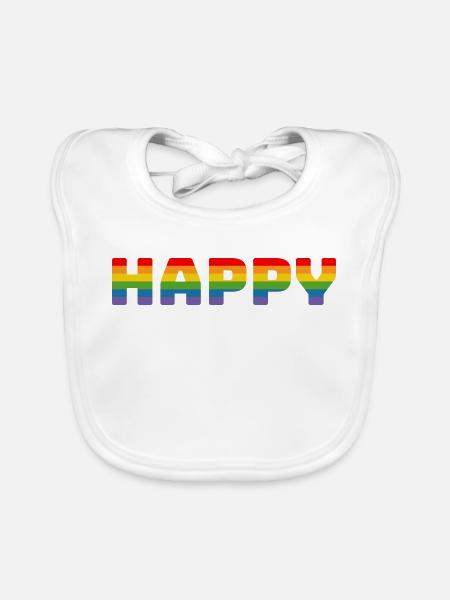 T-shirt arc-en-ciel Pride Happy | LGBT lgbtqi queer - Bavoir bio Bébé - blanc - Devant
