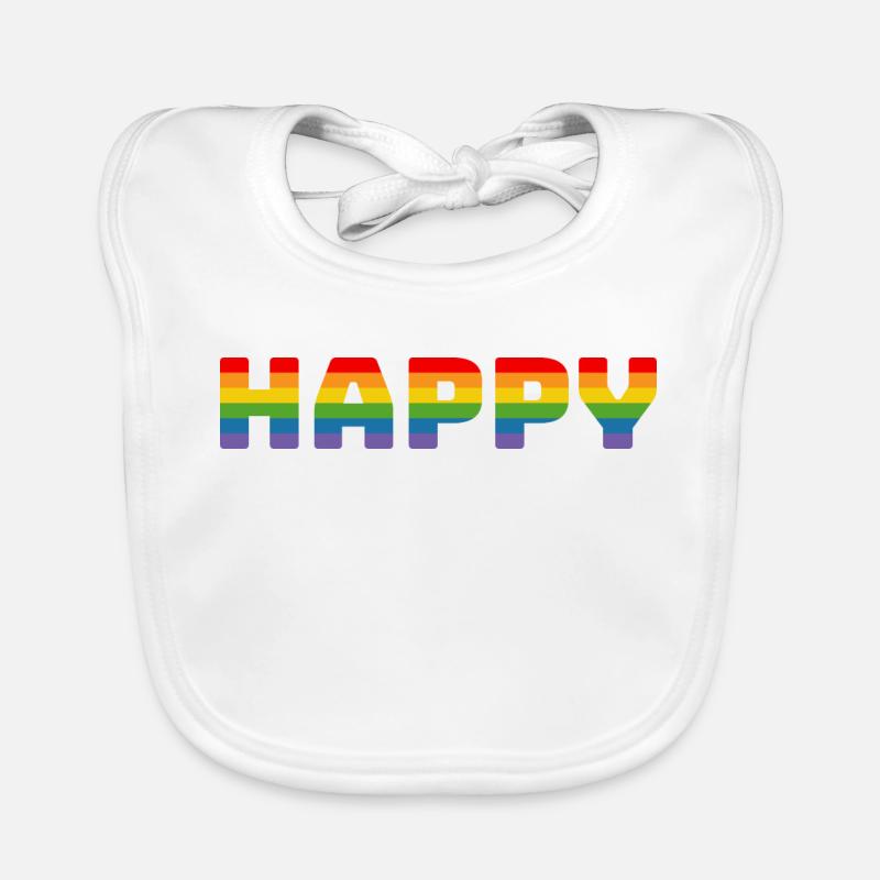 Pride Rainbow Tshirt Happy | LGBT lgbtqi queer Organic Baby Bibs