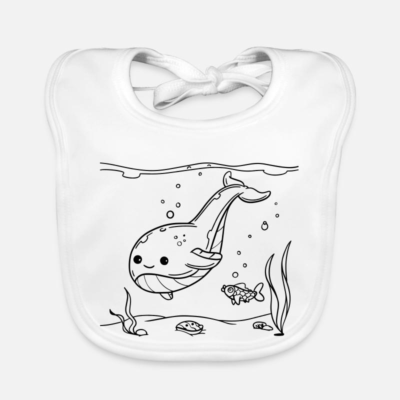 Cute Whale Coloring Page for Kids Organic Baby Bibs