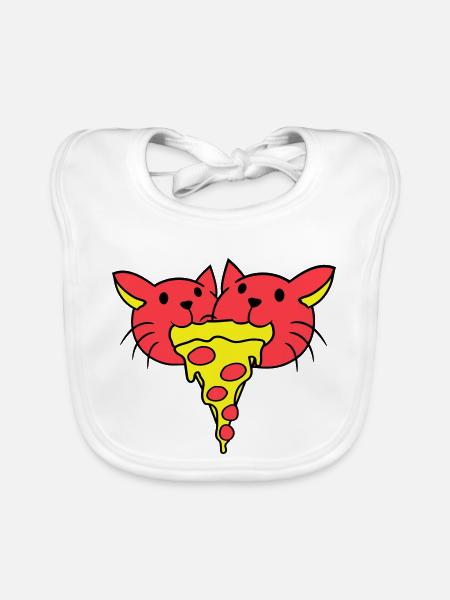 2 Katzen Essen Salami Pizza Fast Food Hunger Team - Baby Bio-Lätzchen - Weiß - Vorne