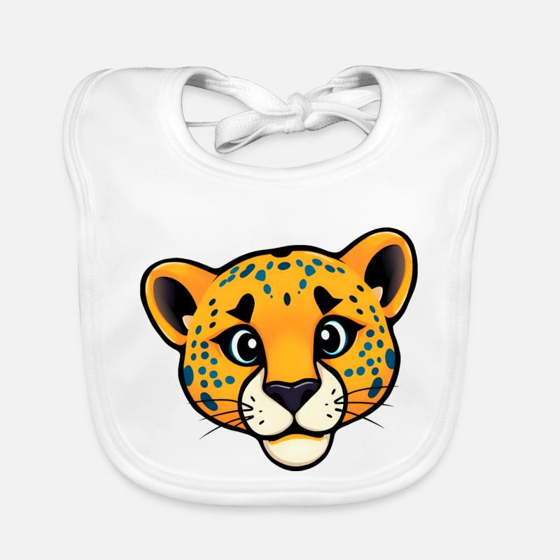 Tête de tigre à points bleus ludique, dessin animé amical Bavoir bio Bébé
