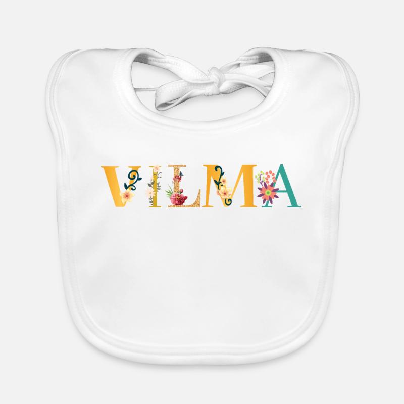 Le nom de VILMA est décoré de fleurs Bavoir bio Bébé