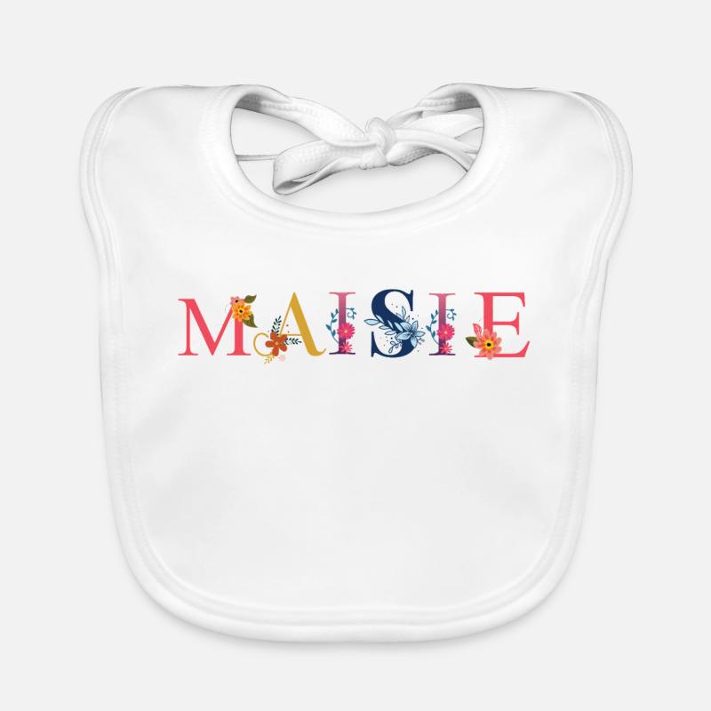 MAISIE Name mit Blumen geschmückt Baby Bio-Lätzchen