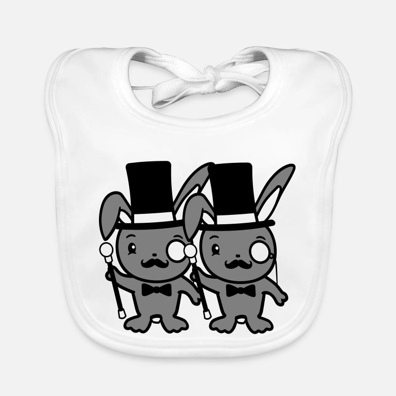 2 lapins Mr. Gentleman chapeau haut de forme Monocle Lunettes Bavoir bio Bébé