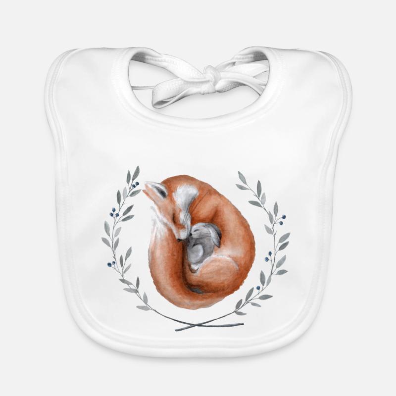 Fox and hare - Organic Baby Bibs - white