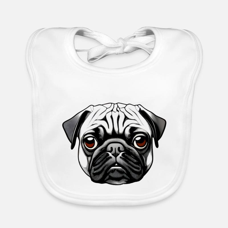 Pug Design Graphic Print Motif Organic Baby Bibs