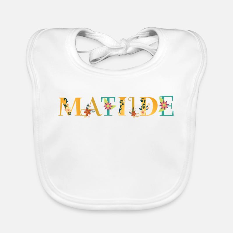 MATILDE Nom Art avec fleurs brodées Bavoir bio Bébé