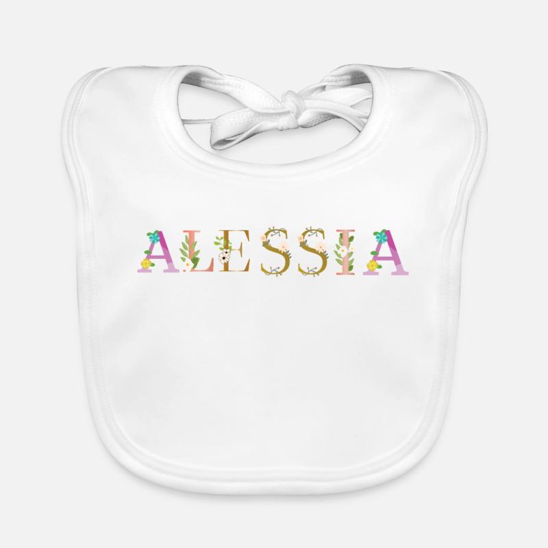 Le nom d’ALESSIA est fleuri Bavoir bio Bébé