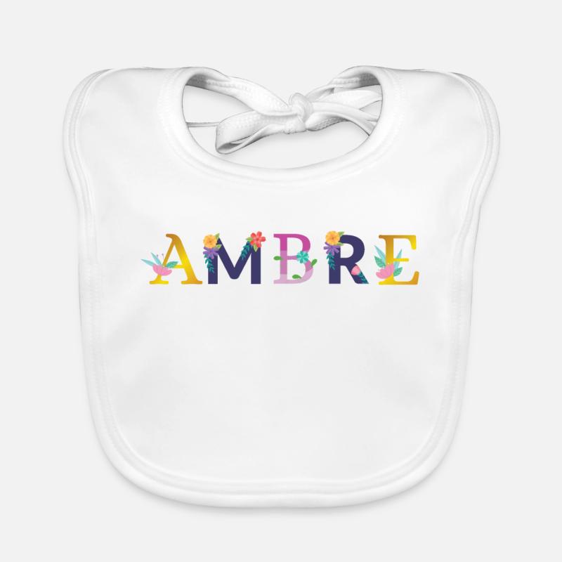AMBRE Nom Orné de Fleurs Bavoir bio Bébé