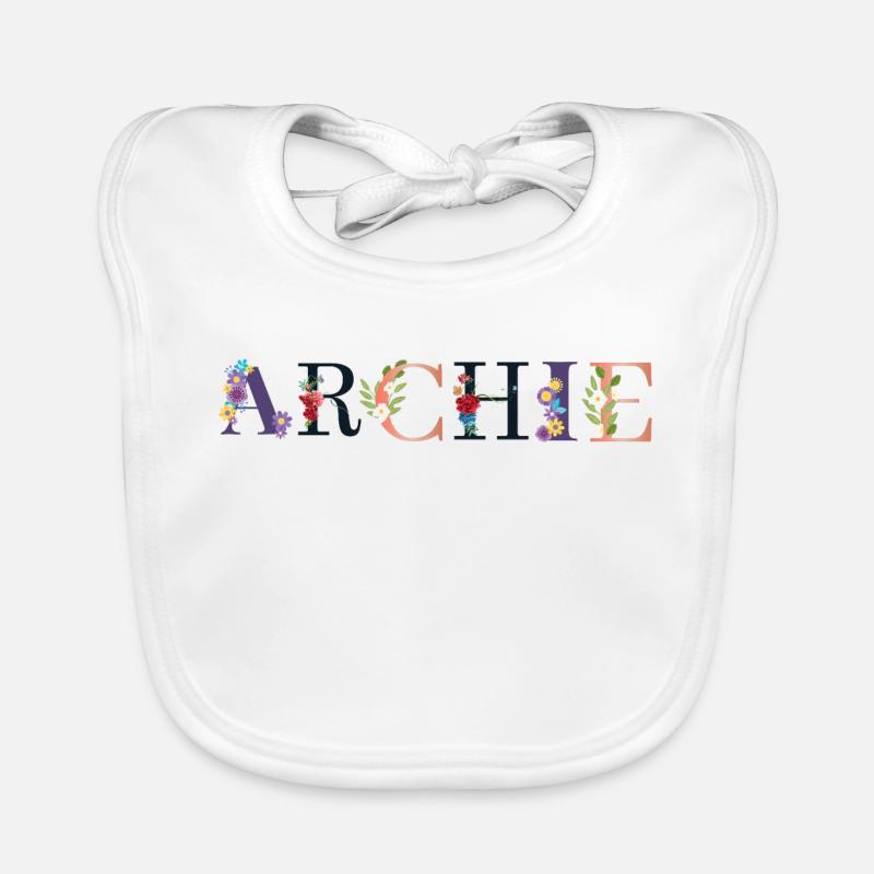 Le nom d’ARCHIE orné de fleurs Bavoir bio Bébé