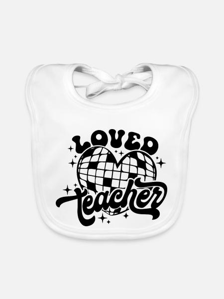 Loved Teacher Heart Disco Art - Organic Baby Bibs - white - Front