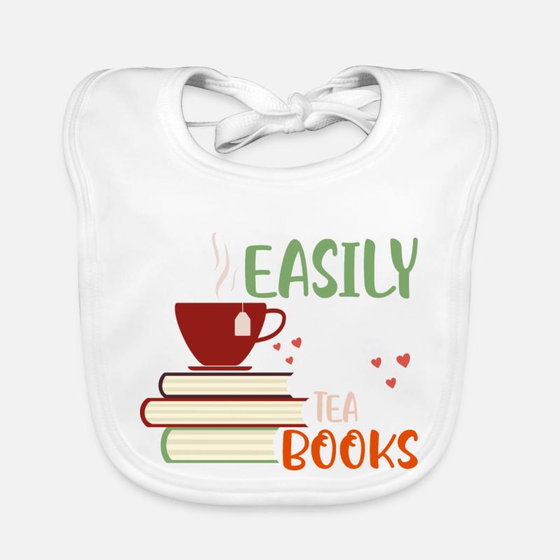 Facilement distrait par le thé et les livres Book Lover Read - Bavoir bio Bébé - blanc