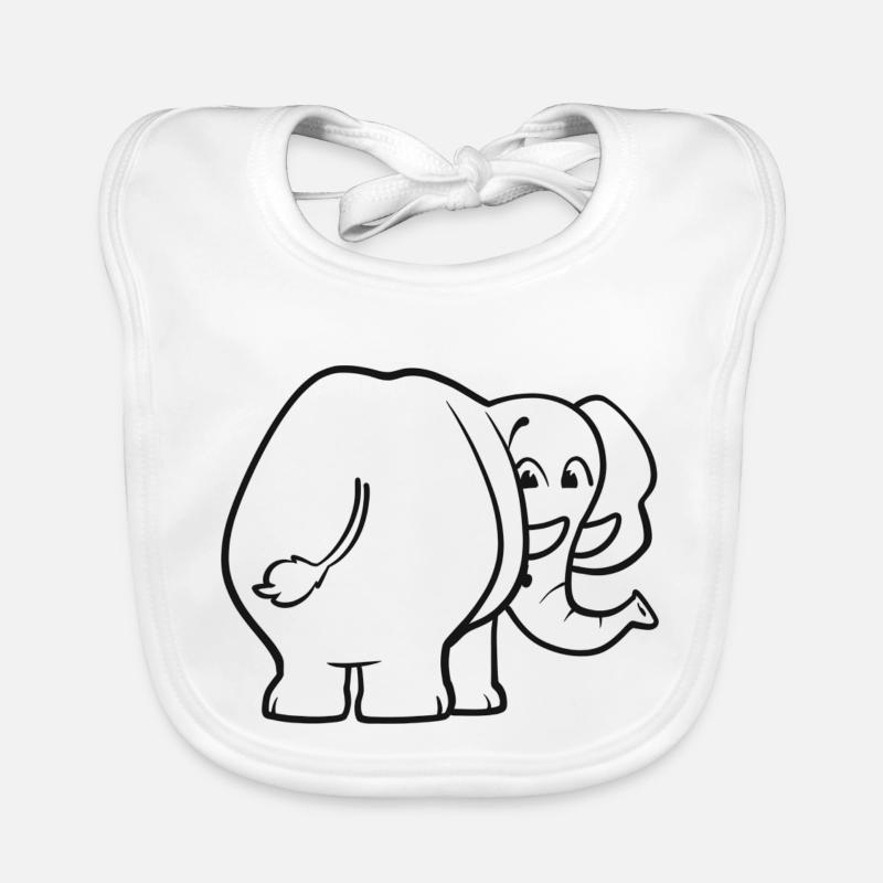 Elefant von hinten - überrascht, erschrocken, oops - Baby Bio-Lätzchen - Weiß