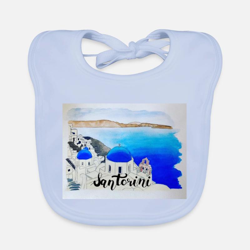 Oia à l'aquarelle Bavoir bio Bébé