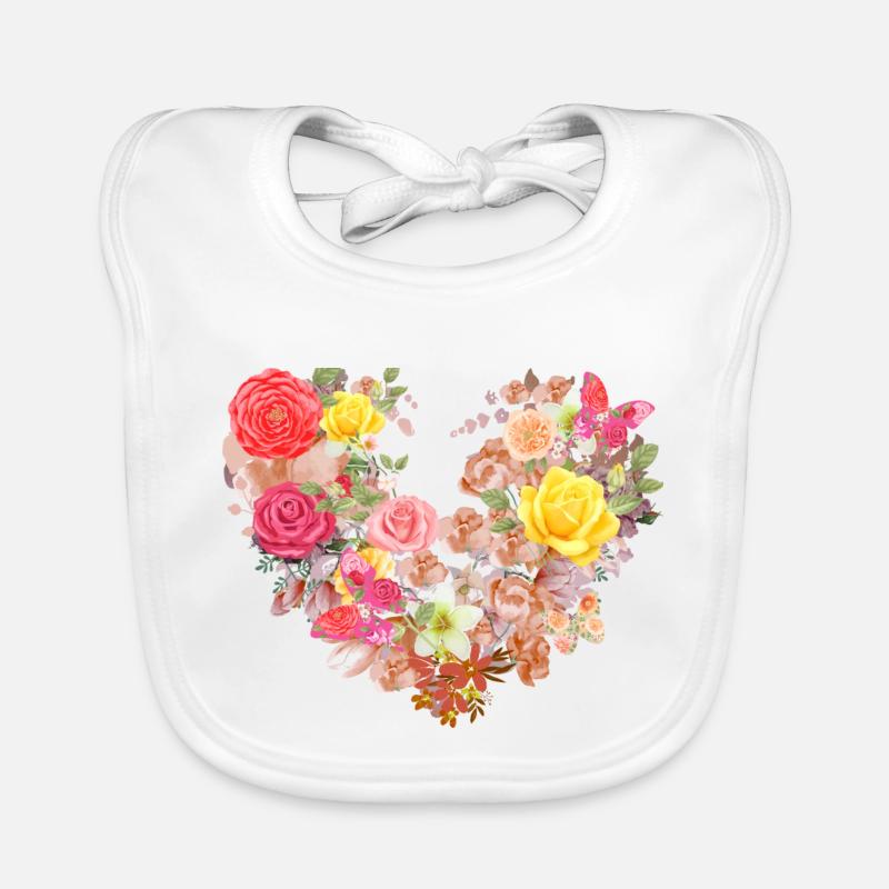 Ffleurs,Coeur,Cœur de fleur,Fleurs,Fleurs,Rouge Bavoir bio Bébé