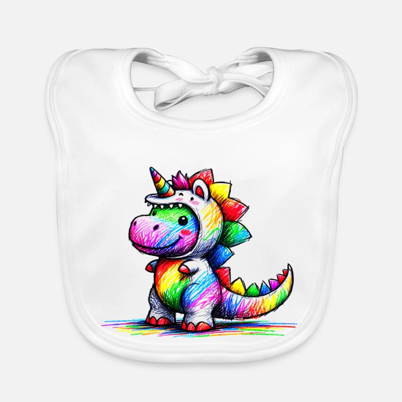 Licorne Dino - Bavoir bio Bébé - blanc