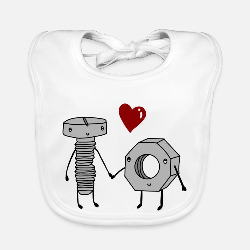 Boulon et écrou amoureux - Bavoir bio Bébé - blanc