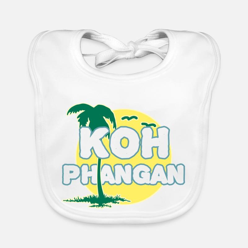 Full Moon Palm Tree K8h Phangan - Organic Baby Bibs - white