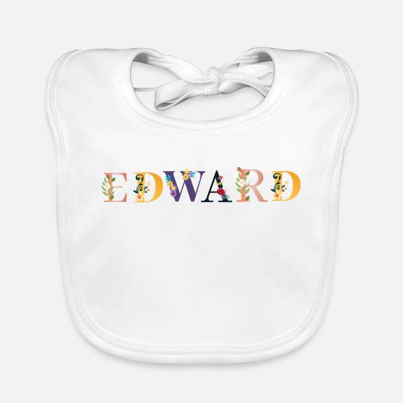 EDWARD Name mit Blumen geschmückt - Baby Bio-Lätzchen - Weiß
