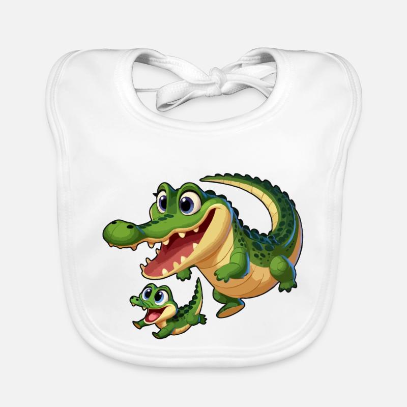 Crocodile mère et enfant gambadant - Bavoir bio Bébé - blanc
