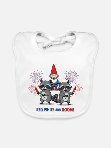 Raccoon 4th of July Fireworks Party - Organic Baby Bibs - white - Front