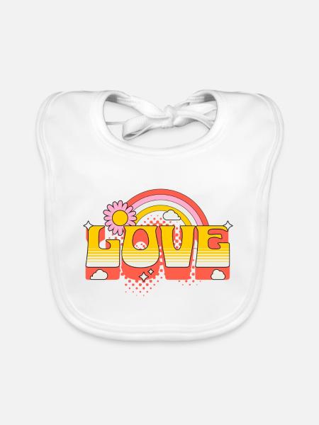Love Scripture Flower Rainbow Clouds Art - Organic Baby Bibs - white - Front