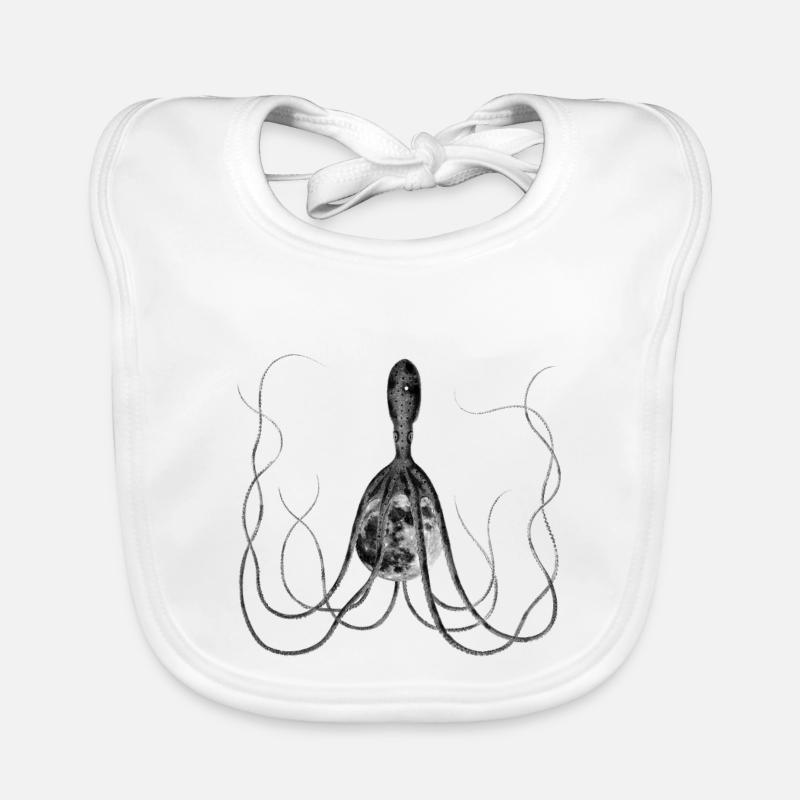 Octopus, Octopus with Moon, Surreal Vintage Artwork Organic Baby Bibs