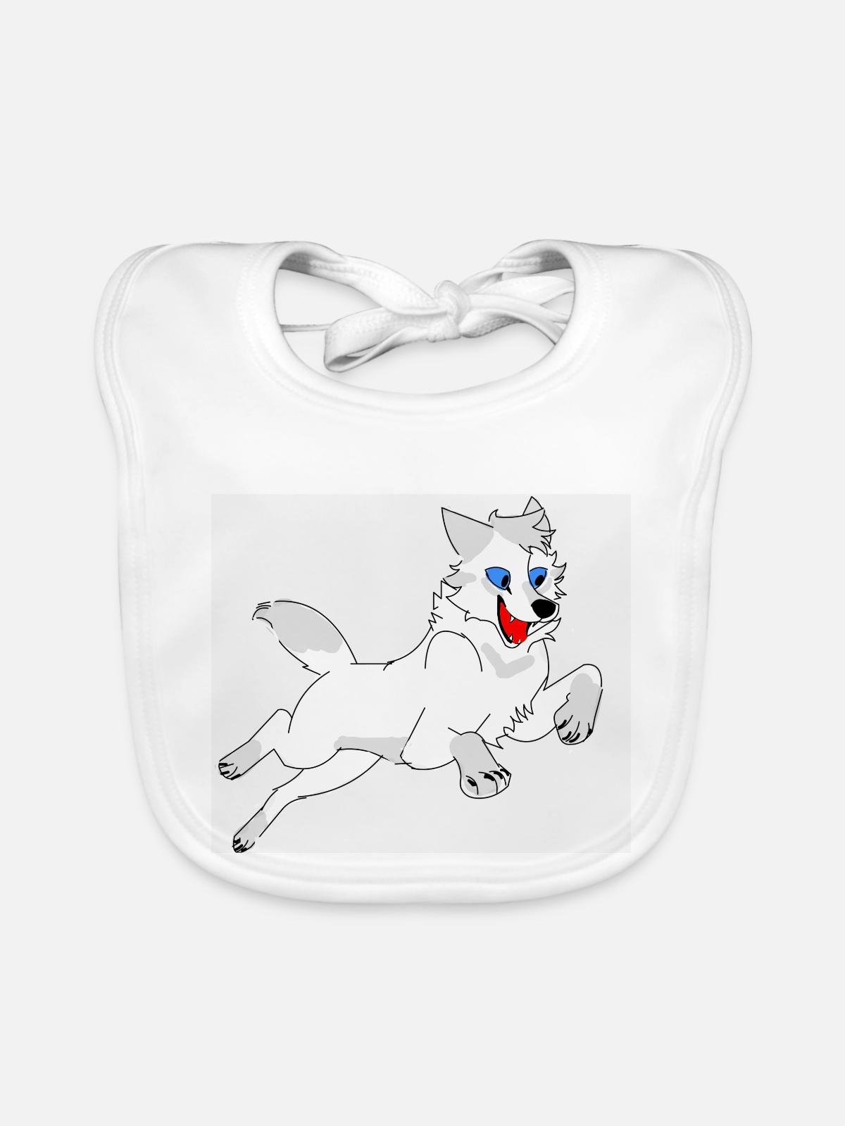 springender Wolf - Baby Bio-Lätzchen - Weiß - Vorne
